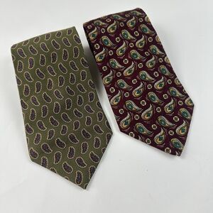 Lot of Two Chaps Ralph Lauren Silk Tie Paisley Red Green 3.75 x59 Classic Office